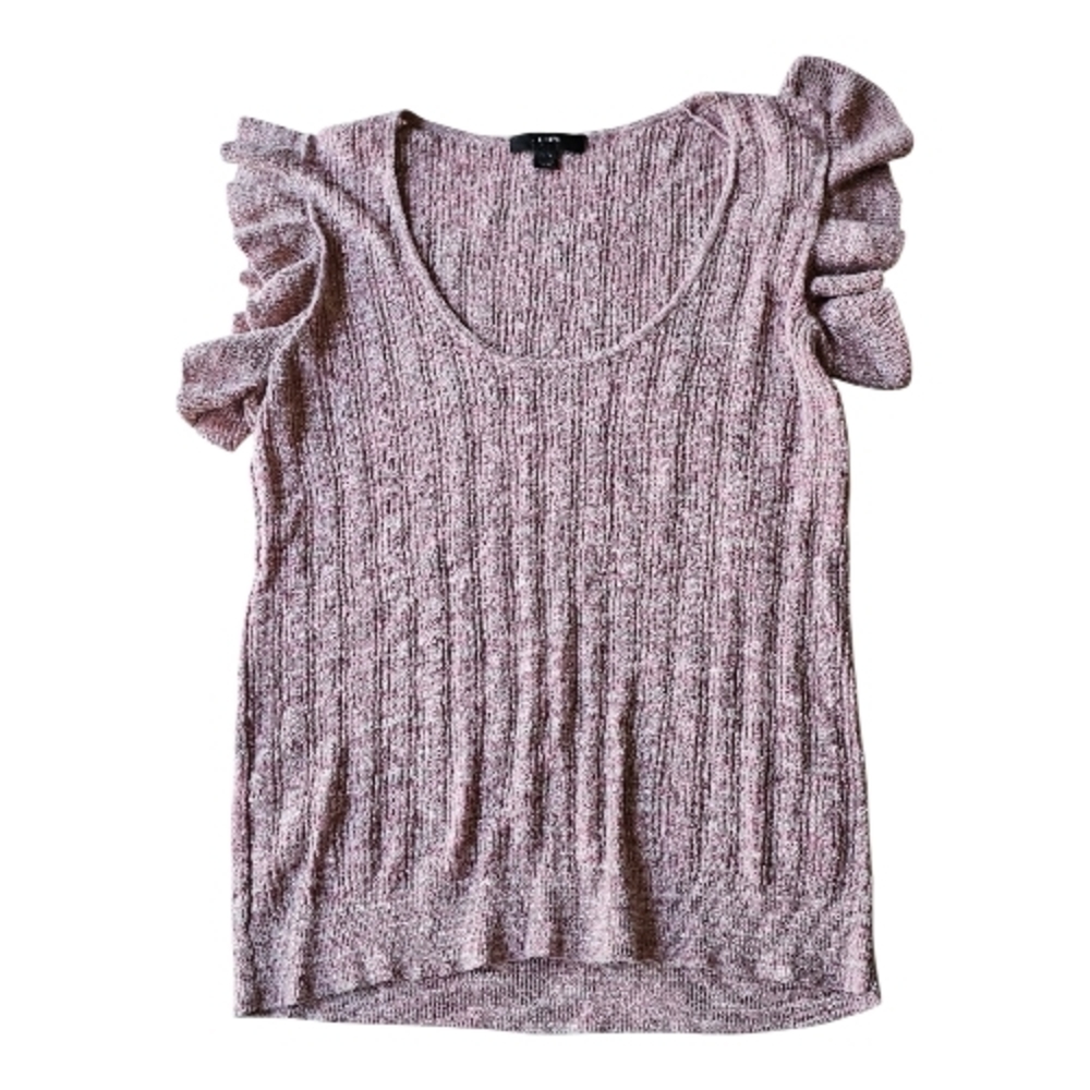 J.Crew Linen Blend Sweater XS Pink Ruffle Sleeve Lightweight Knit Top Casual